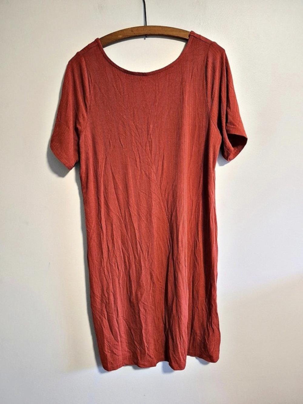 Old Navy Xl Red-Orange Ribbed Short Sleeve Mini Dress W Low Cut Back
